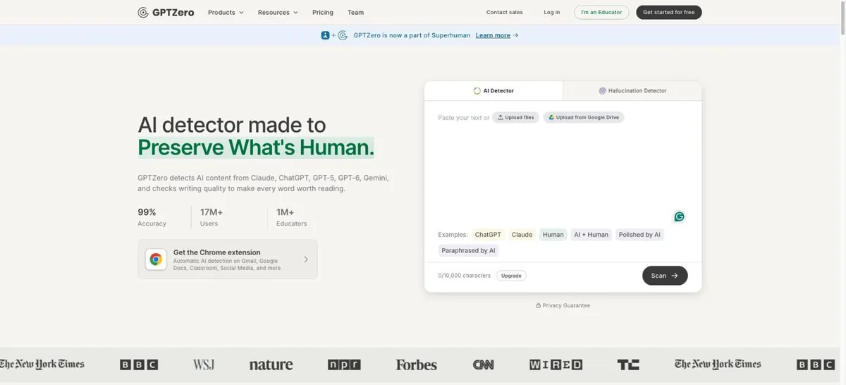 GPTZero homepage
