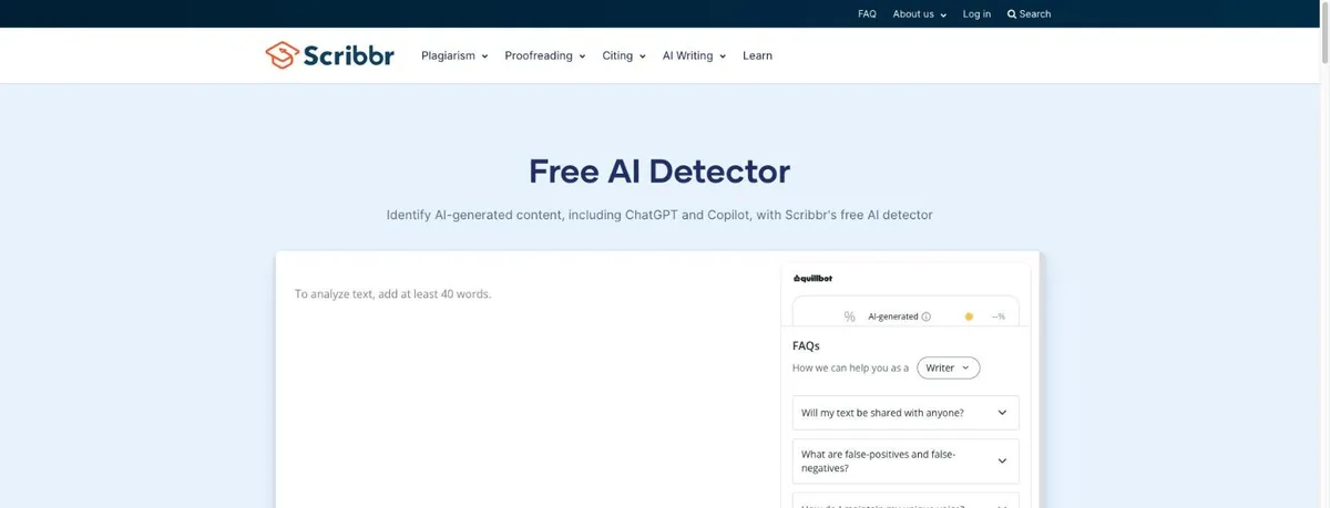 Scribbr AI Detector homepage